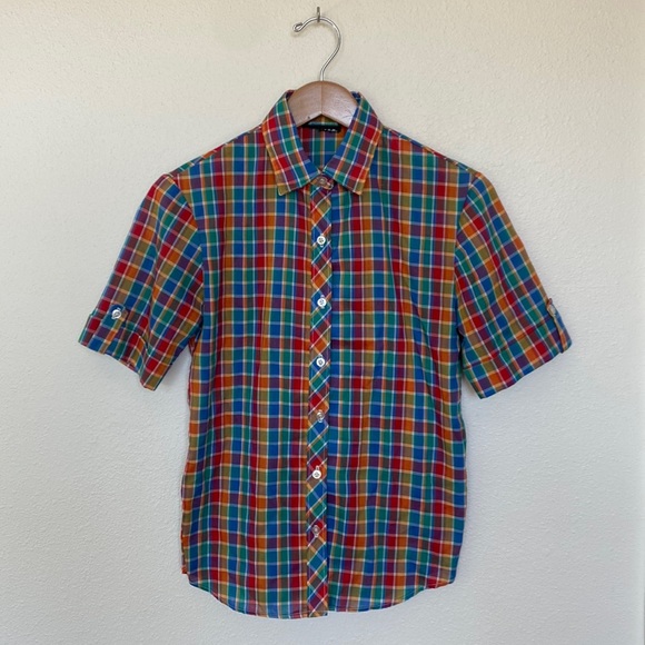Vintage button-up rainbow plaid shirt - Picture 2 of 3